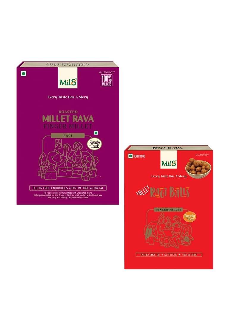 Mil8 Rava Finger & Ragi Balls Combo (300Gram-40Gram) Nutritious, Delicious And Healthy Breakfast Solution - Indya