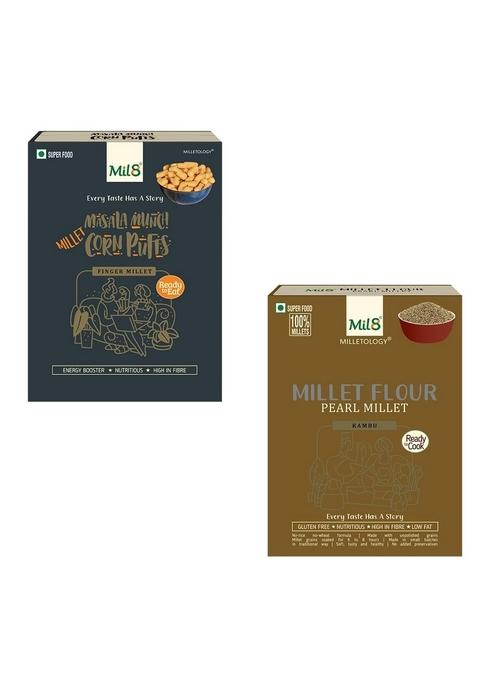 Mil8 Corn Puffs Masala & Flour Pearl Millet Combo (30Gram-300Gram) Nutritious, Delicious And Healthy Breakfast Solution