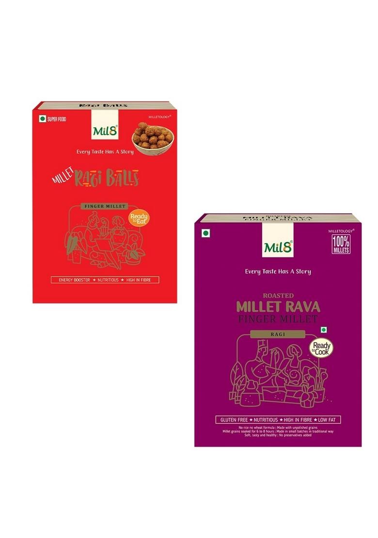 Mil8 Ragi Balls & Rava Finger Millet Combo (40Gram-300Gram) Nutritious, Delicious And Healthy Breakfast Solution