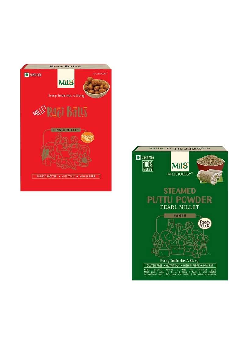 Mil8 Ragi Balls & Puttu Powder Pearl Millet Combo (40Gram-300Gram) Nutritious, Delicious And Healthy Breakfast Solution - Indya