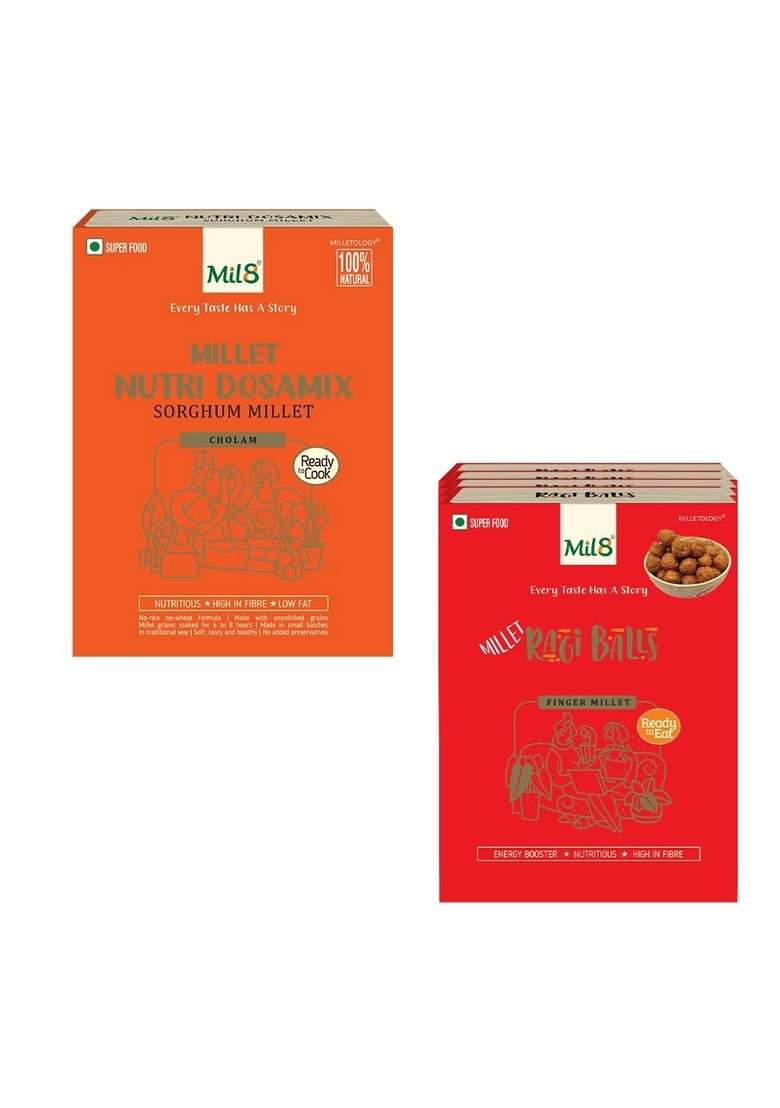 Nutri Dosamix Sorghum & Ragi Balls Combo (300Gram-40Gram) Nutritious, Delicious And Healthy Breakfast Solution - Indya