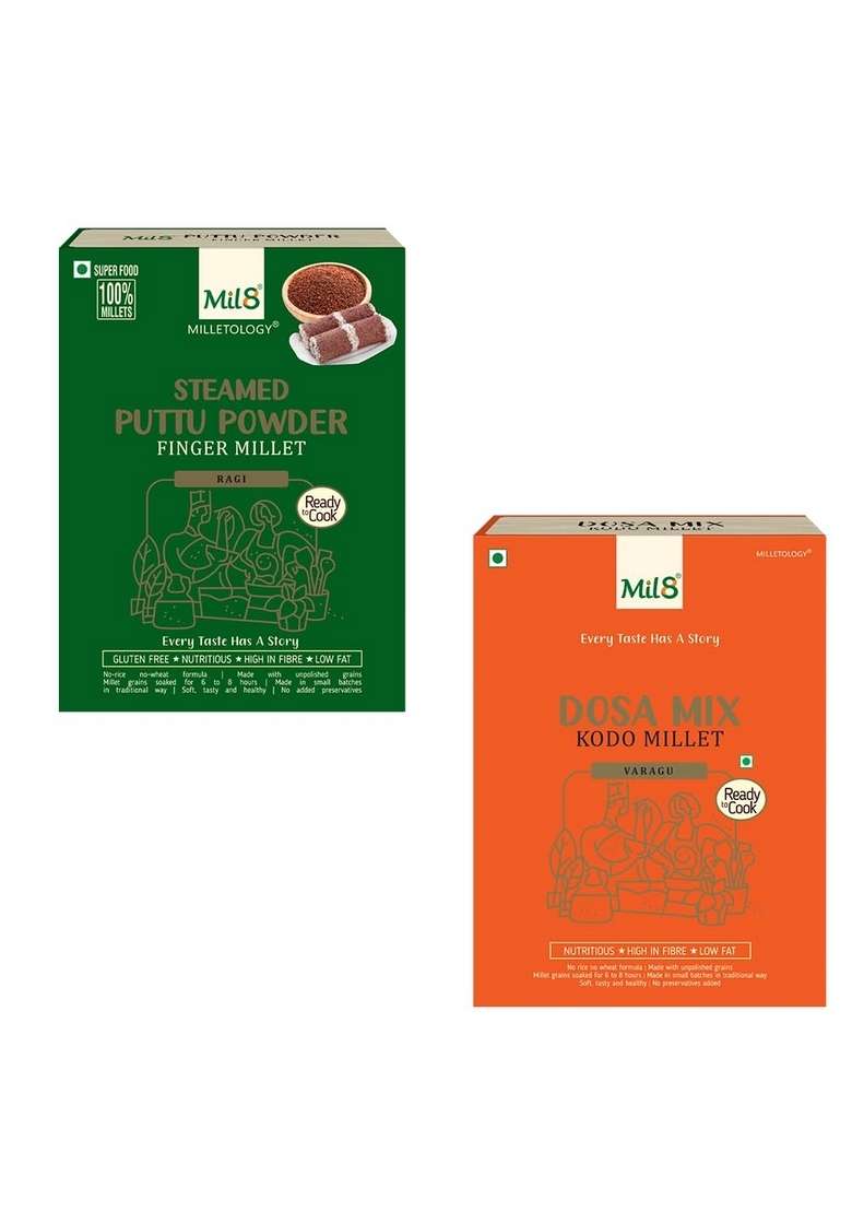Mil8 Puttu Powder Finger & Dosamix Kodo Millet Combo (300Gram-300Gram) Nutritious, Delicious And Healthy Breakfast Solution - Indya
