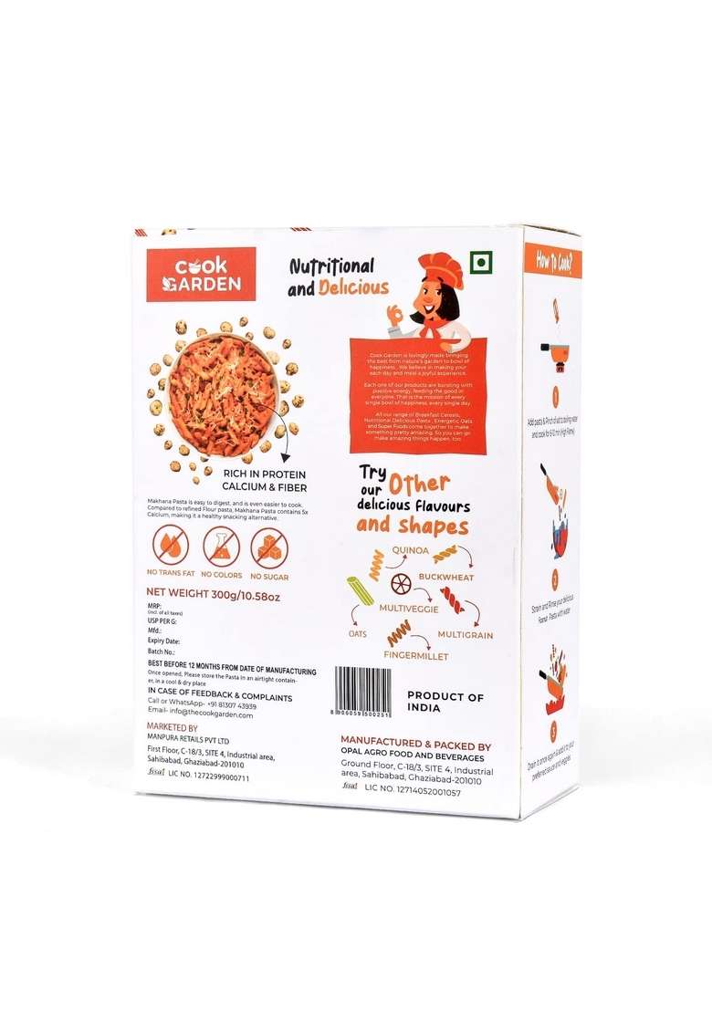 Cookgarden Rolled Oats 500G & Foxnut Pasta 300G | Wholegrain Breakfast | High Protein And Fibre Combo | Box - Indya