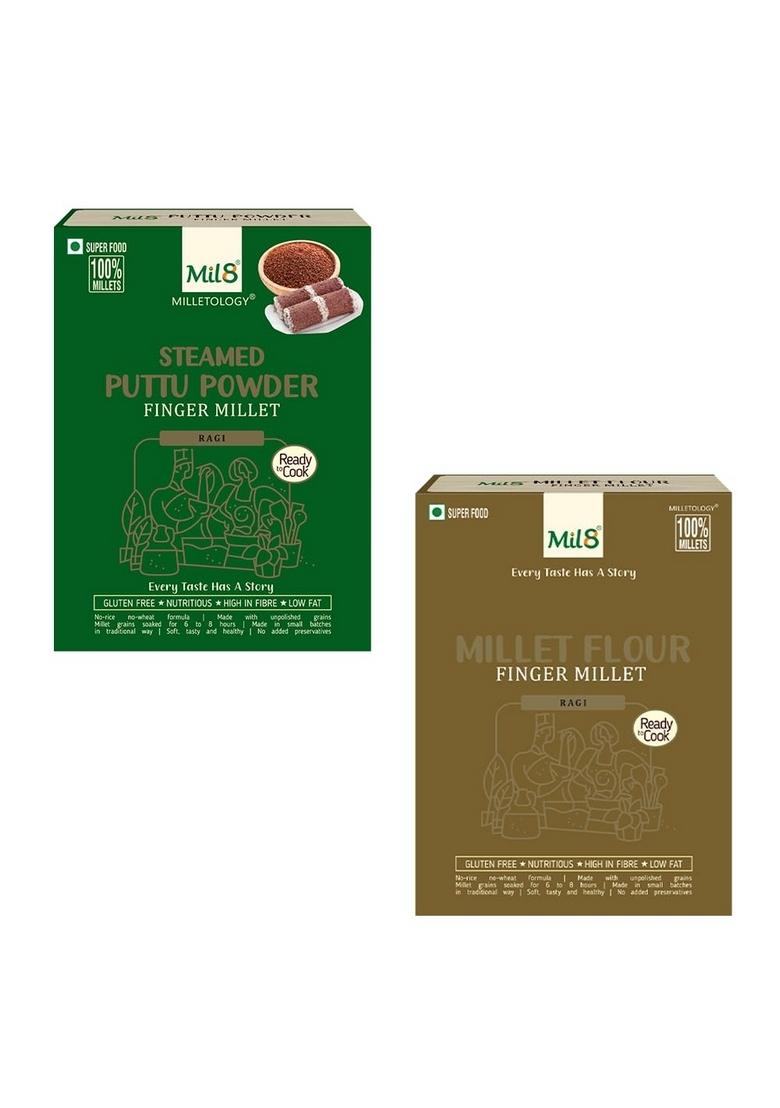 Mil8 Puttu Powder Finger & Flour Finger Millet Combo (300Gram-300Gram) Nutritious, Delicious And Healthy Breakfast Solution