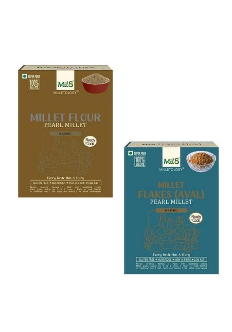 Mil8 Flour Pearl & Flakes (Aval) Pearl Millet Combo (300Gram-200Gram) Nutritious, Delicious And Healthy Breakfast Solution