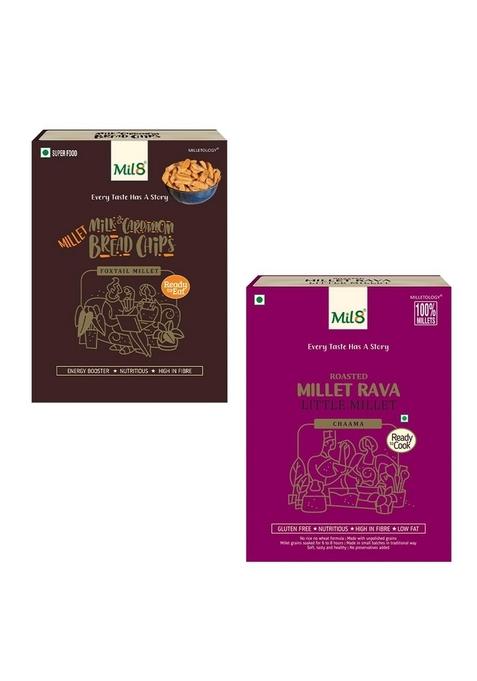 Mil8 Bread Chips Milk And Cardamom & Rava Little Millet Combo (40Gram-300Gram) Nutritious, Delicious And Healthy Breakfast Solution