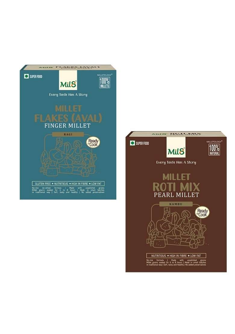 Mil8 Flakes (Aval) Finger & Rotimix Pearl Millet Combo (200Gram-300Gram) Nutritious, Delicious And Healthy Breakfast Solution - Indya