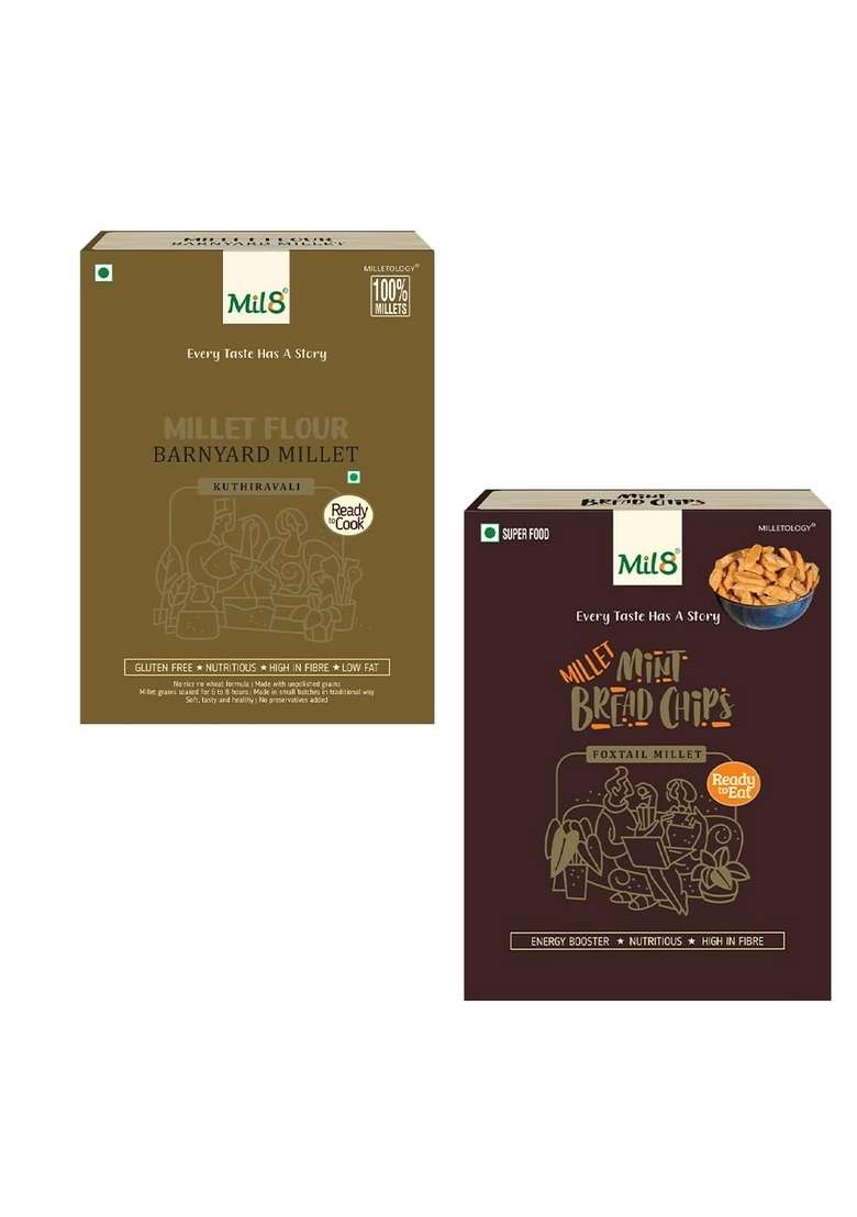 Mil8 Flour Barnyard & Bread Chips Mint Combo (300Gram-40Gram) Nutritious, Delicious And Healthy Breakfast Solution - Indya