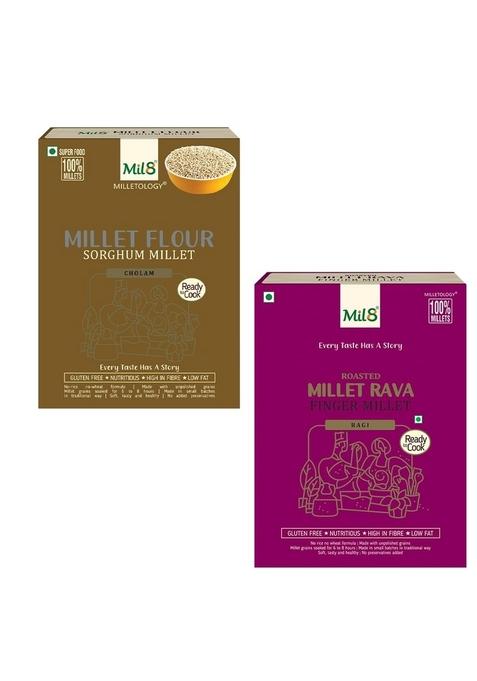 Mil8 Flour Sorghum & Rava Finger Millet Combo (300Gram-300Gram) Nutritious, Delicious And Healthy Breakfast Solution