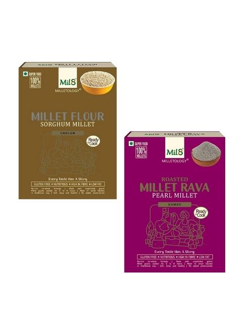 Mil8 Flour Sorghum & Rava Pearl Millet Combo (300Gram-300Gram) Nutritious, Delicious And Healthy Breakfast Solution