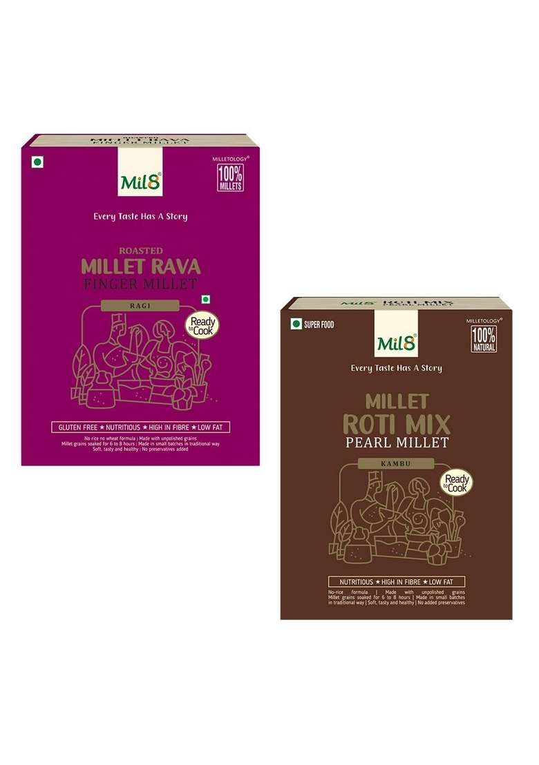 Mil8 Rava Finger & Rotimix Pearl Millet Combo (300Gram-300Gram) Nutritious, Delicious And Healthy Breakfast Solution - Indya