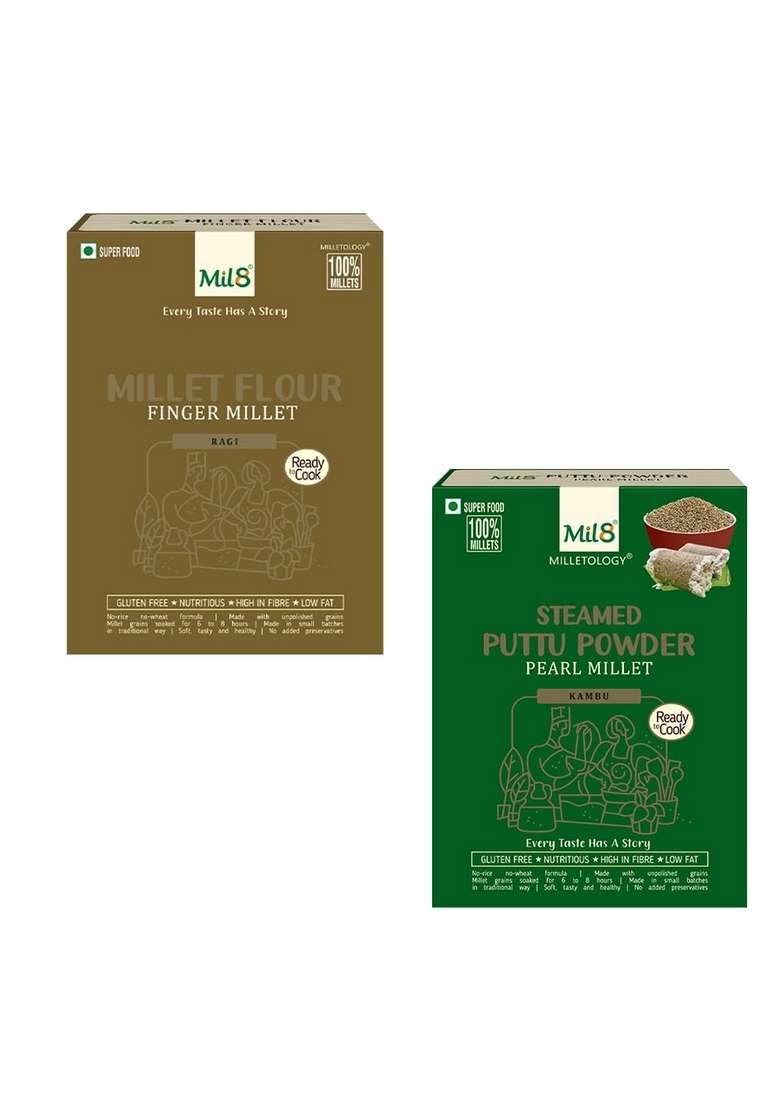 Mil8 Flour Finger & Puttu Powder Pearl Millet Combo (300Gram-300Gram) Nutritious, Delicious And Healthy Breakfast Solution - Indya