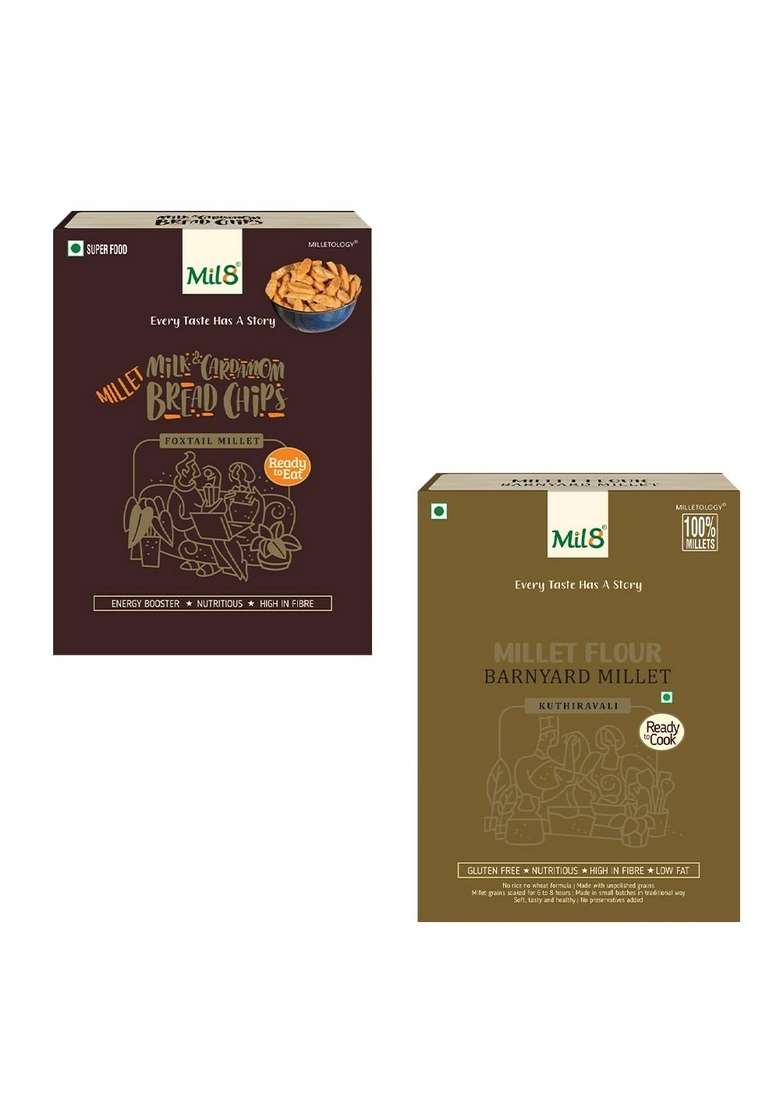 Mil8 Bread Chips Milk And Cardamom & Flour Barnyard Millet Combo (40Gram-300Gram) Nutritious, Delicious And Healthy Breakfast Solution - Indya