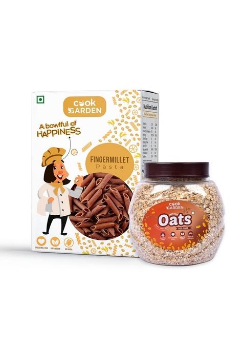 Cookgarden Instant Oats 500G & Fingermillet Pasta 300G | Wholegrain Breakfast | High Protein And Fibre Combo | Box