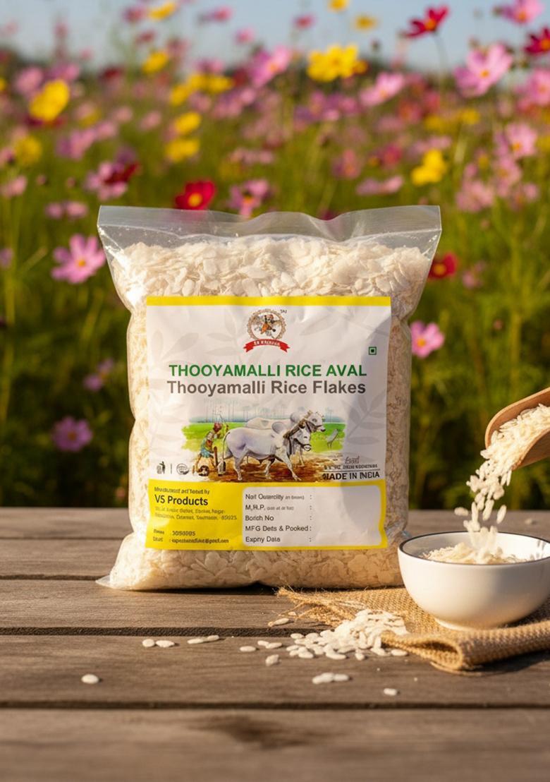 Vs Products Organic Thooyamalli Rice Aval 1Kg | Thooyamalli Arisi Aval | Jasmine Rice Poha | Flakes