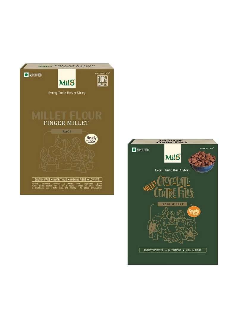 Mil8 Flour Finger & Ragi Chocolate Centre Fills Combo (300Gram-100Gram) Nutritious, Delicious And Healthy Breakfast Solution - Indya