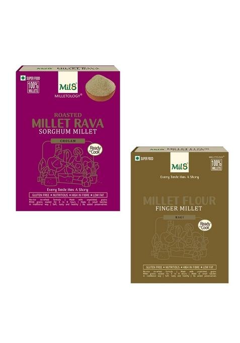 Mil8 Rava Sorghum & Flour Finger Millet Combo (300Gram-300Gram) Nutritious, Delicious And Healthy Breakfast Solution