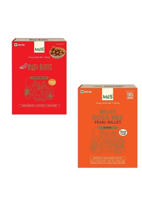 Mil8 Ragi Balls & Dosamix Pearl Millet Combo (40Gram-300Gram) Nutritious, Delicious And Healthy Breakfast Solution