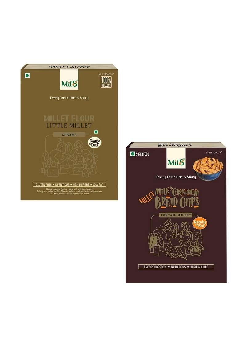 Mil8 Flour Little & Bread Chips Milk And Cardamom Combo (300Gram-40Gram) Nutritious, Delicious And Healthy Breakfast Solution - Indya