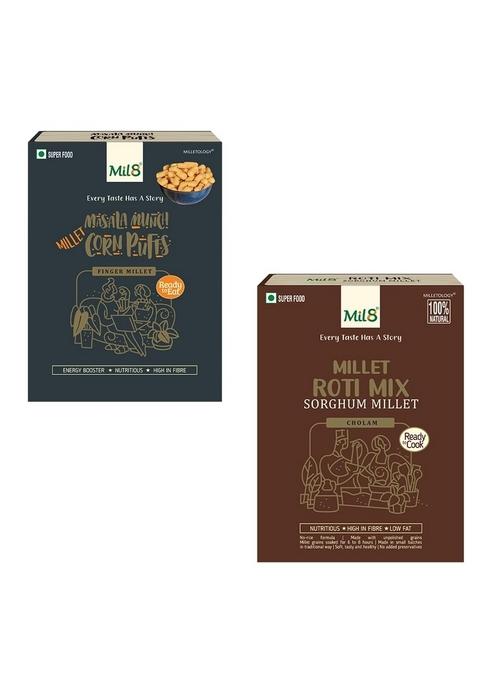 Mil8 Corn Puffs Masala & Rotimix Sorghum Millet Combo (30Gram-300Gram) Nutritious, Delicious And Healthy Breakfast Solution