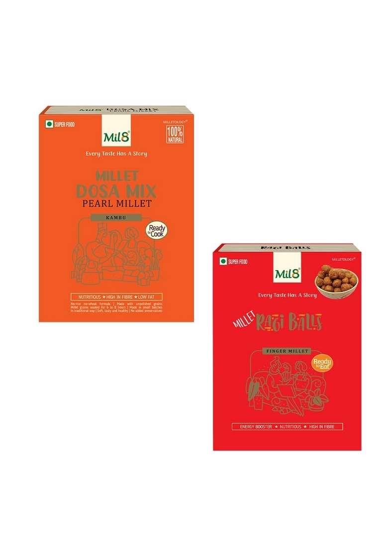 Mil8 Dosamix Pearl & Ragi Balls Combo (300Gram-40Gram) Nutritious, Delicious And Healthy Breakfast Solution - Indya