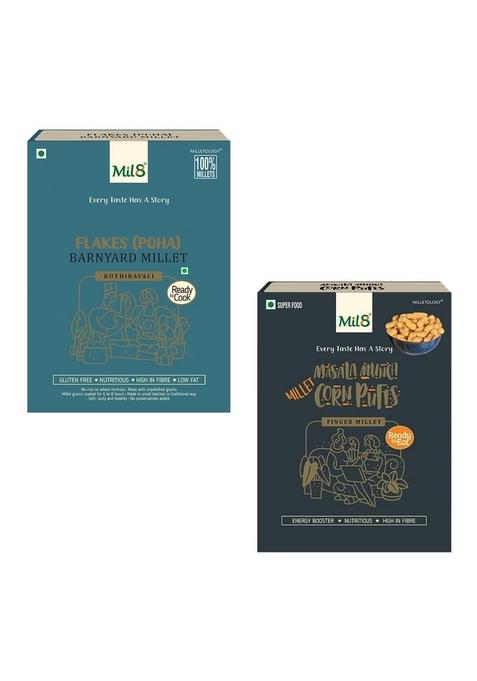 Mil8 Flakes (Aval) Barnayard & Corn Puffs Masala Combo (200Gram-30Gram) Nutritious, Delicious And Healthy Breakfast Solution