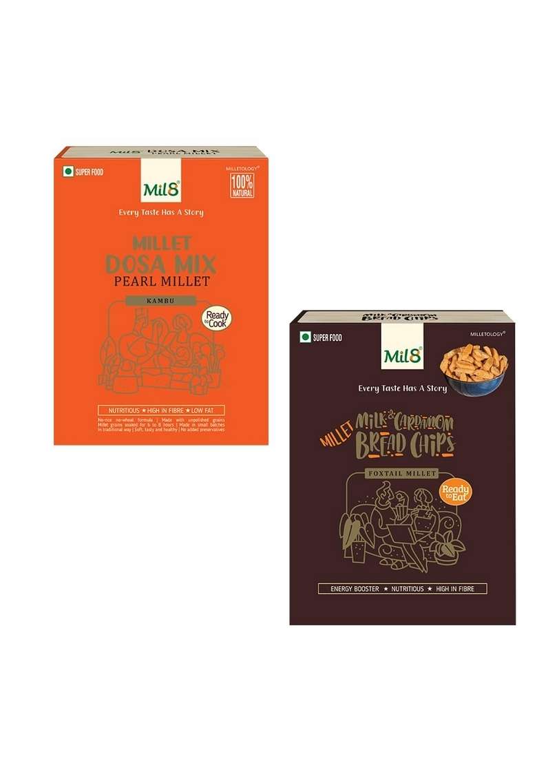 Mil8 Dosamix Pearl & Bread Chips Milk And Cardamom Combo (300Gram-40Gram) Nutritious, Delicious And Healthy Breakfast Solution - Indya