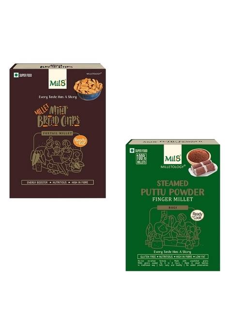 Mil8 Bread Chips Mint & Puttu Powder Finger Millet Combo (40Gram-300Gram) Nutritious, Delicious And Healthy Breakfast Solution