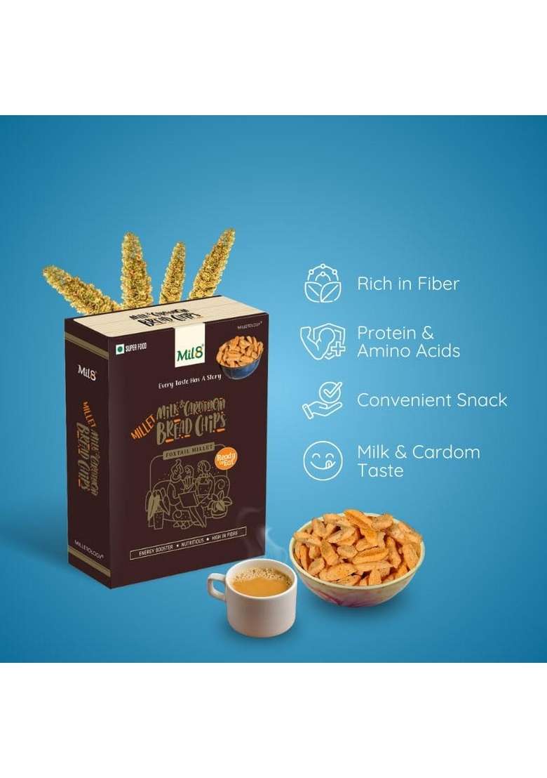 Mil8 Bread Chips Milk And Cardamom & Puttu Powder Pearl Millet Combo (40Gram-300Gram) Nutritious, Delicious And Healthy Breakfast Solution - Indya