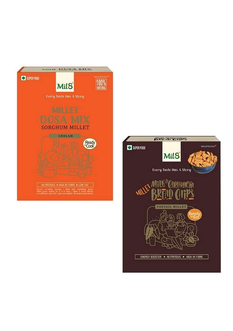 Mil8 Dosamix Sorghum & Bread Chips Milk And Cardamom Combo (300Gram-40Gram) Nutritious, Delicious And Healthy Breakfast Solution - Indya