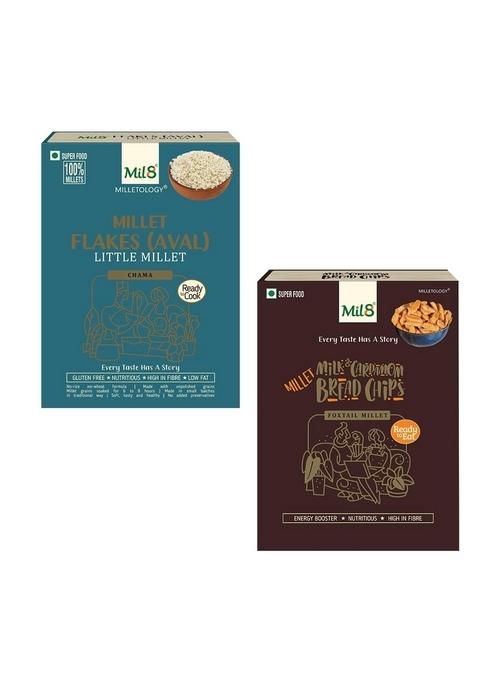 Mil8 Flakes (Aval) Little & Bread Chips Milk And Cardamom Combo (200Gram-40Gram) Nutritious, Delicious And Healthy Breakfast Solution