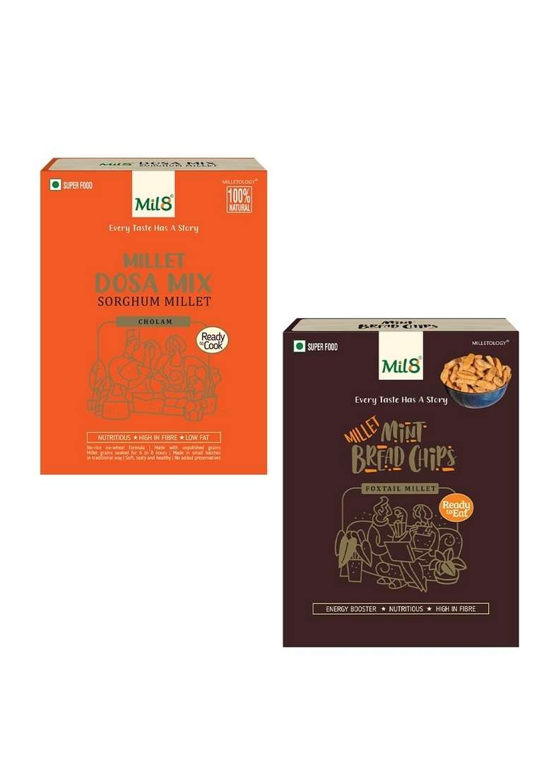 Mil8 Dosamix Sorghum & Bread Chips Mint Combo (300Gram-40Gram) Nutritious, Delicious And Healthy Breakfast Solution - Indya