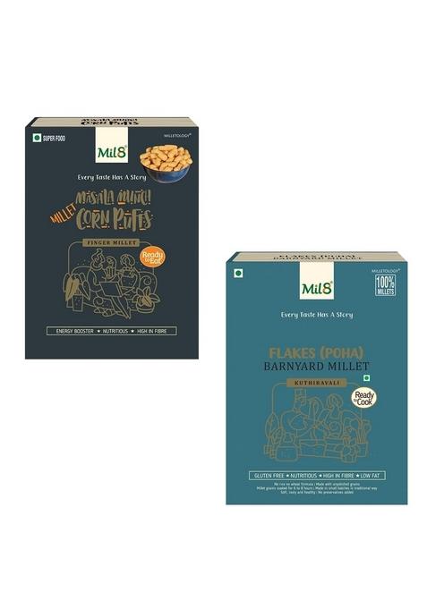 Mil8 Corn Puffs Masala & Flakes (Aval) Barnayard Millet Combo (30Gram-200Gram) Nutritious, Delicious And Healthy Breakfast Solution
