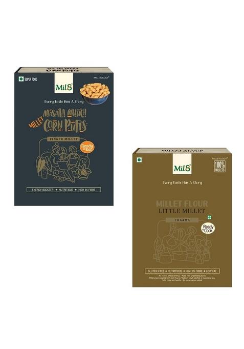 Mil8 Corn Puffs Masala & Flour Little Millet Combo (30Gram-300Gram) Nutritious, Delicious And Healthy Breakfast Solution