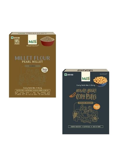 Mil8 Flour Pearl & Corn Puffs Masala Combo (300Gram-30Gram) Nutritious, Delicious And Healthy Breakfast Solution