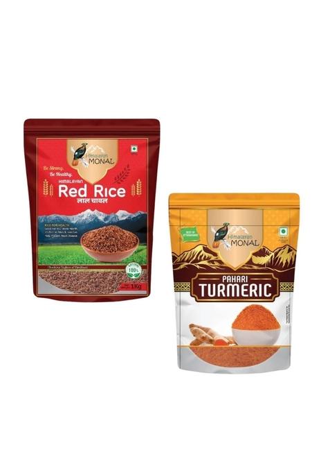 Himalayan Monal Red Rice, 1 Kg And Himalayan Monal Pahari Turmeric Powder 100G
