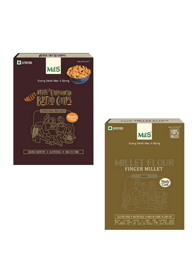Mil8 Bread Chips Milk And Cardamom & Flour Finger Millet Combo (40Gram-300Gram) Nutritious, Delicious And Healthy Breakfast Solution - Indya