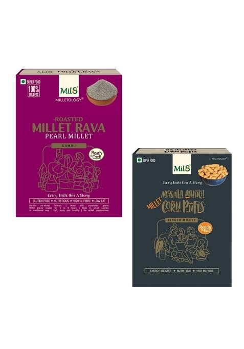 Mil8 Rava Pearl & Corn Puffs Masala Combo (300Gram-30Gram) Nutritious, Delicious And Healthy Breakfast Solution