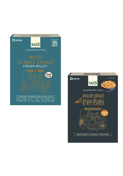 Mil8 Flakes (Aval) Finger & Corn Puffs Masala Combo (200Gram-30Gram) Nutritious, Delicious And Healthy Breakfast Solution