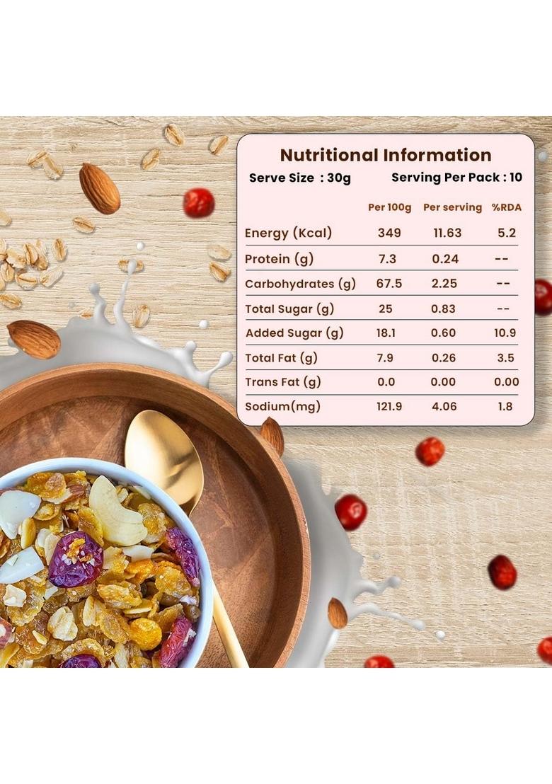 Mystree Fruit And Nuts Granola 160G -| Fiber-Rich Breakfast Cereal | Healthy Mixed Fruit & Nut Granola | Source Of Energy | Ideal For A Healthy And Energizing Breakfast | Nutritious And Delicious Start To Your Day