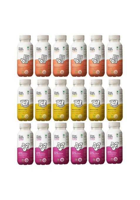 Overnight Oats With Vegan Protein | High Protein Oats Breakfast With Dietary Fibre | Just Add Milk | Ready In Minutes | 6 Mocha + 6 Banana Cake + 6 Mixed Berries (Pack Of 18, 50G Each)