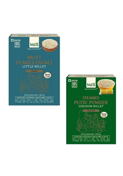 Flakes (Aval) Little & Puttu Powder Sorghum Millet Combo (200Gram-300Gram) Nutritious, Delicious And Healthy Breakfast Solution