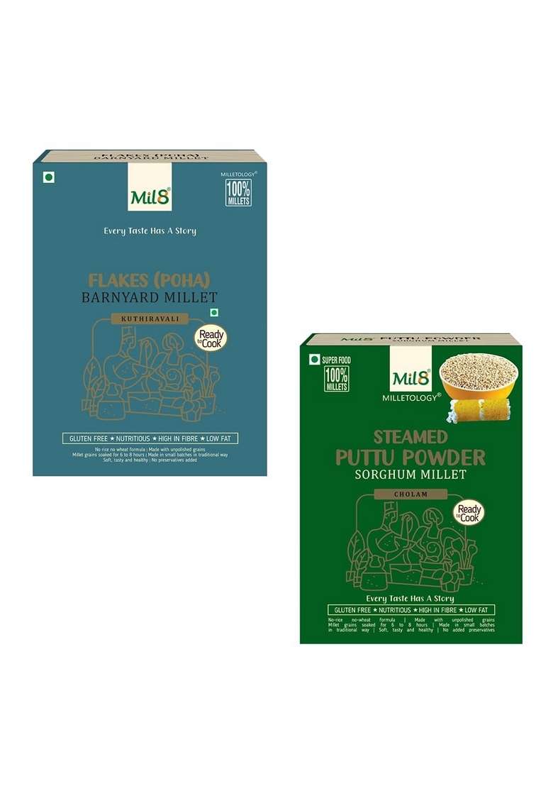 Flakes (Aval) Barnayard & Puttu Powder Sorghum Millet Combo (200Gram-300Gram) Nutritious, Delicious And Healthy Breakfast Solution - Indya