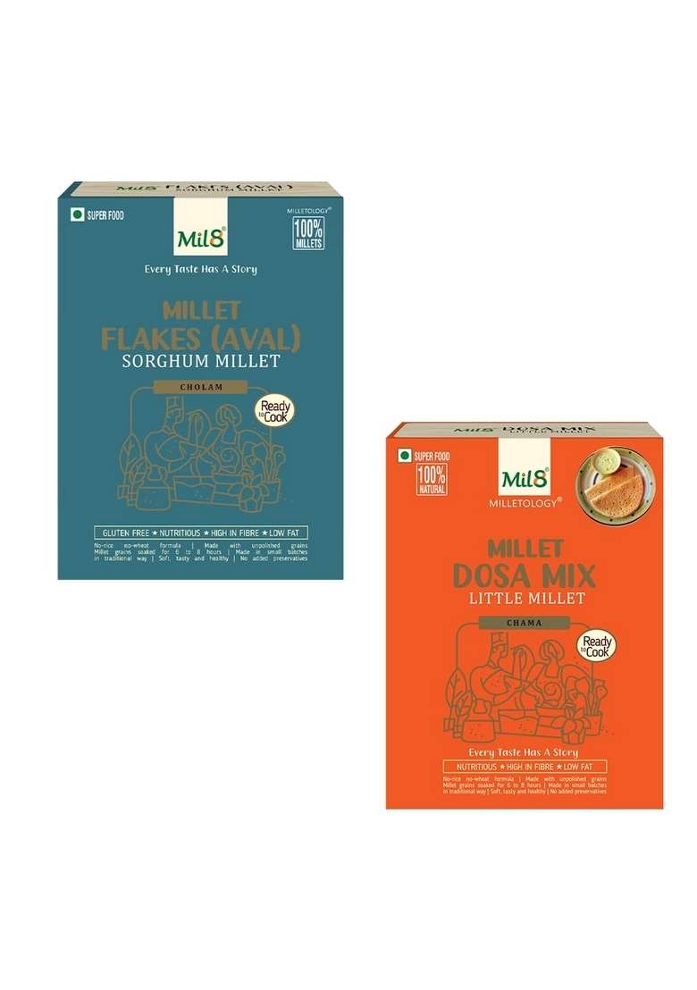 Mil8 Flakes (Aval) Sorghum & Dosamix Little Millet Combo (200Gram-300Gram) Nutritious, Delicious And Healthy Breakfast Solution - Indya