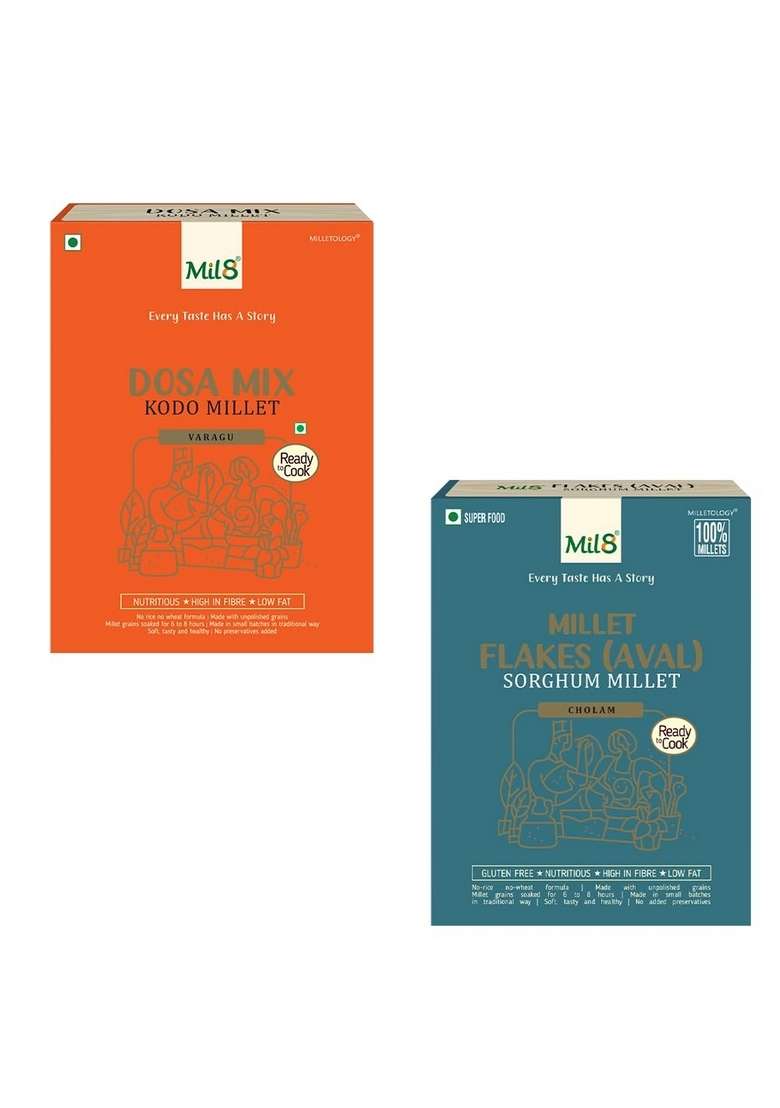 Mil8 Dosamix Kodo & Flakes (Aval) Sorghum Millet Combo (300Gram-200Gram) Nutritious, Delicious And Healthy Breakfast Solution - Indya