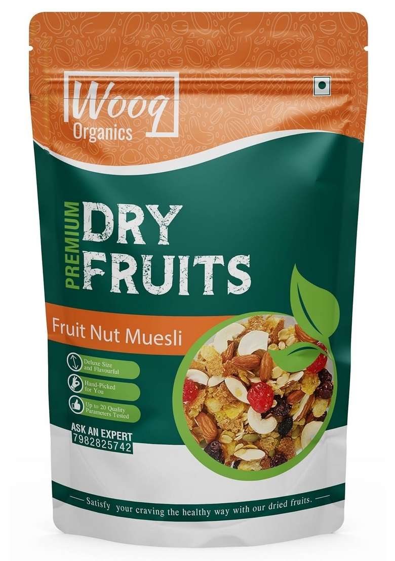 Wooq Organics Wholegrain Muesli With 36% Fruit 200G, Nut & Seeds, Tastier Now With Cranberries And Pumpkin Seeds, Breakfast Cereal, High In Iron, Source Of Fiber, Diet Food(Fruit And Nut Muesli) - Indya