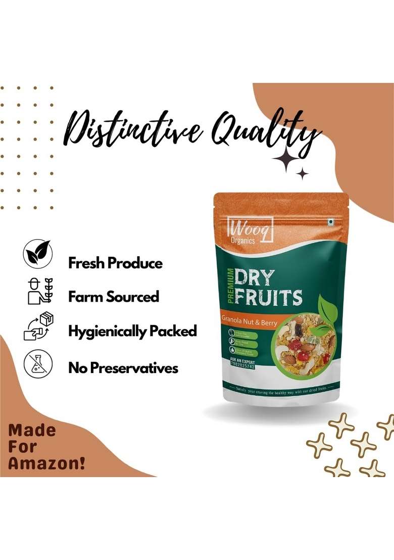 Wooq Organics Wholegrain Muesli With 36% Fruit 200G, Nut & Seeds, Tastier Now With Cranberries And Pumpkin Seeds, Breakfast Cereal, High In Iron, Source Of Fiber, Diet Food(Fruit And Nut Muesli) - Indya