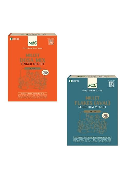 Mil8 Dosamix Finger & Flakes (Aval) Sorghum Millet Combo (300Gram-200Gram) Nutritious, Delicious And Healthy Breakfast Solution