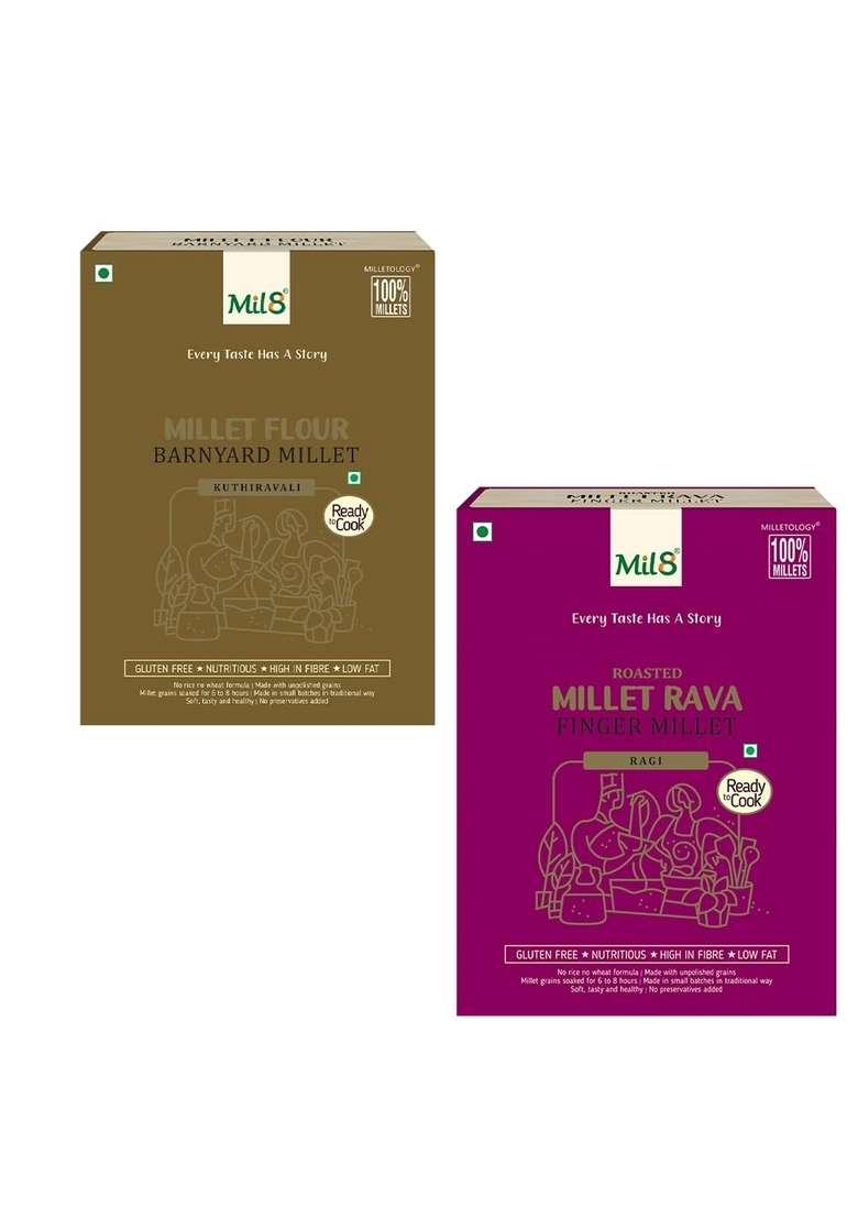 Mil8 Flour Barnyard & Rava Finger Millet Combo (300Gram-300Gram) Nutritious, Delicious And Healthy Breakfast Solution - Indya