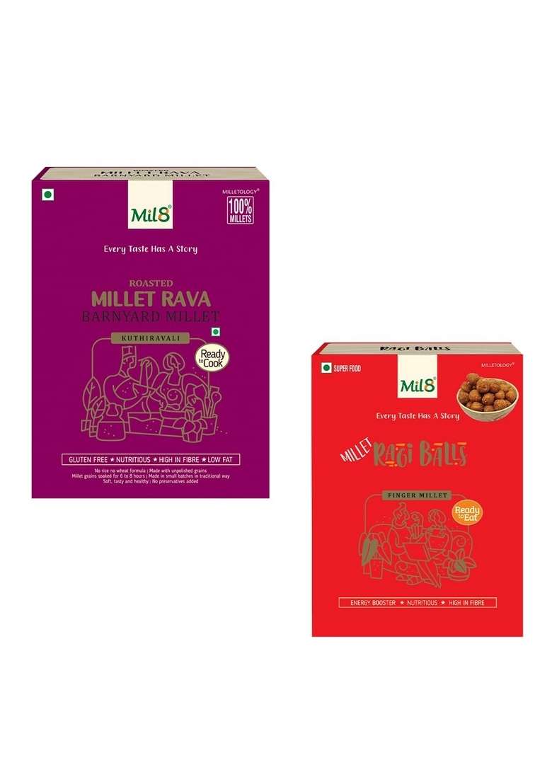 Mil8 Rava Barnyard & Ragi Balls Combo (300Gram-40Gram) Nutritious, Delicious And Healthy Breakfast Solution - Indya
